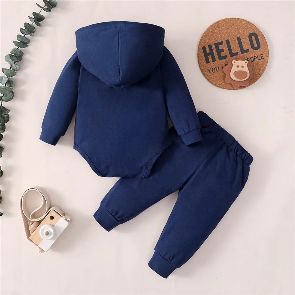 Newborn baby boy romper+pants with hood