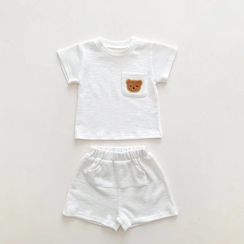 Bear Embroidered Cotton Soft Short Sleeve+Shorts Suit Baby Toddler Boys Girls Summer Children'S Clothing